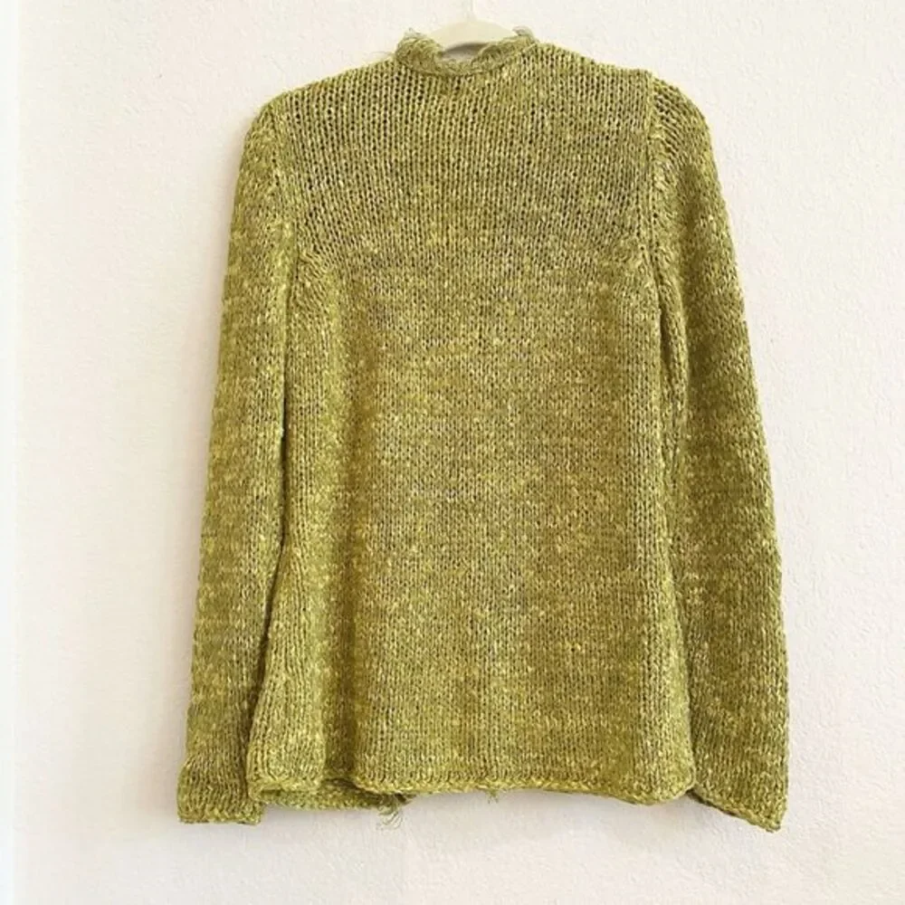 Chicos Womens Sweater 2 Large Green Open Front Chunky‎ Knit One Button Cardigan